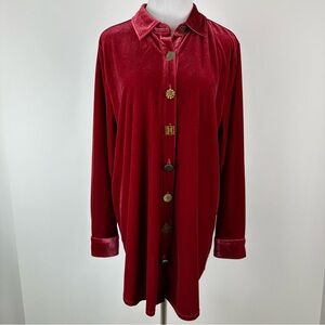 Soft Surroundings Red Velvet Tunic Button Down Top Size Large